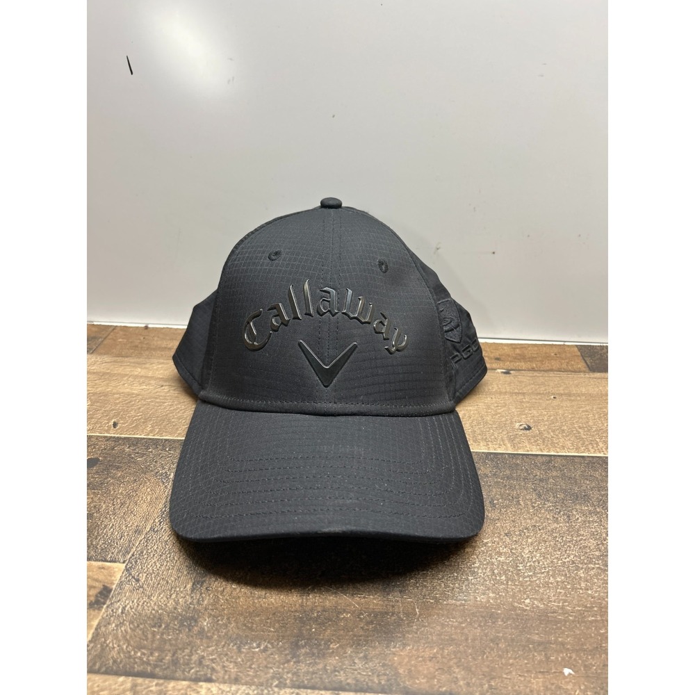Callaway Baseball Cap Mens Black Textured Top Golf Adjustable Strapback Logo